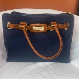 Michael Kors navy canvas shoulder bag